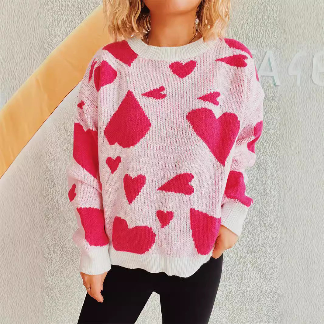 Damen Pullover Herzmuster Weitschnitt Eveloria - Eveloria