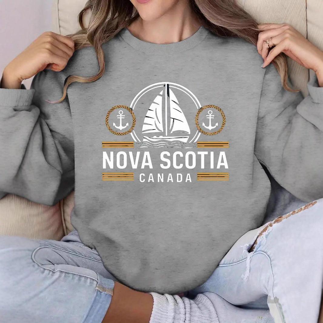 Damen Sweatshirt Segelmuster Marineblau mit Schriftzug