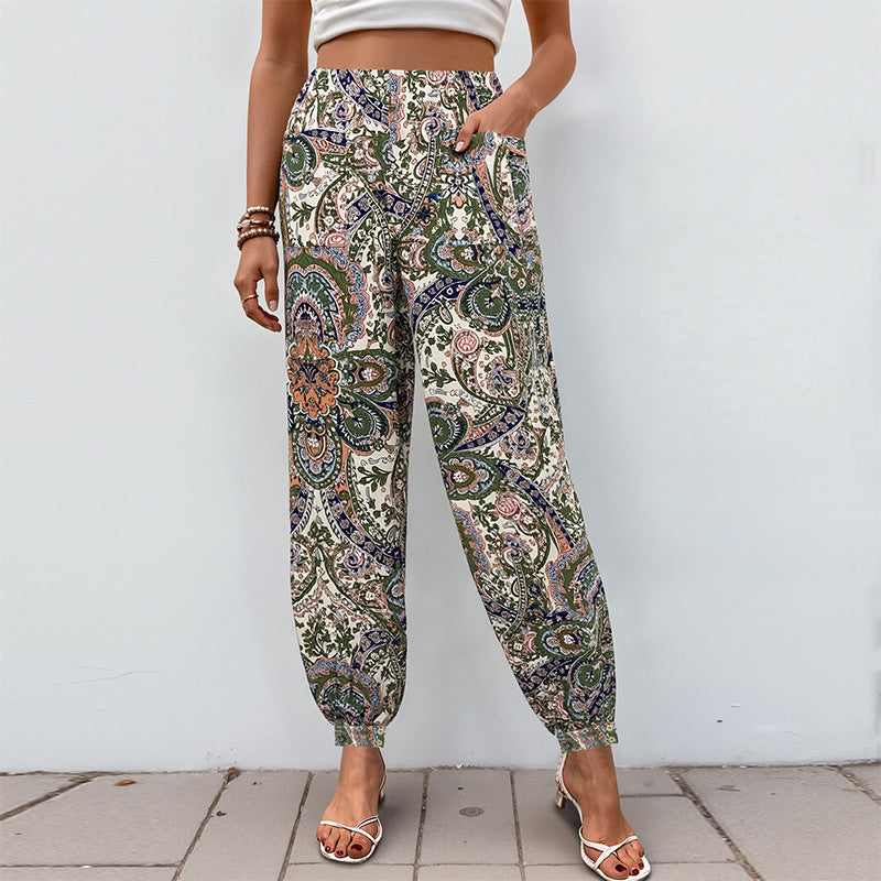 Damen Palazzo-Hose Floralmuster Elastischer Bund Eveloria - Eveloria