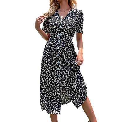 Damen Maxikleid Florales Muster Seitlicher Schlitz