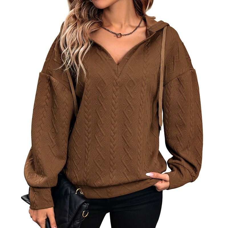 Damen Hoodie Strukturiertes Muster V-Ausschnitt Bequem Grau Eveloria