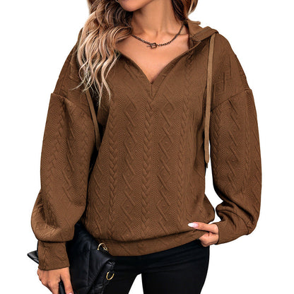 Damen Hoodie Strukturiertes Muster V-Ausschnitt Bequem Grau Eveloria