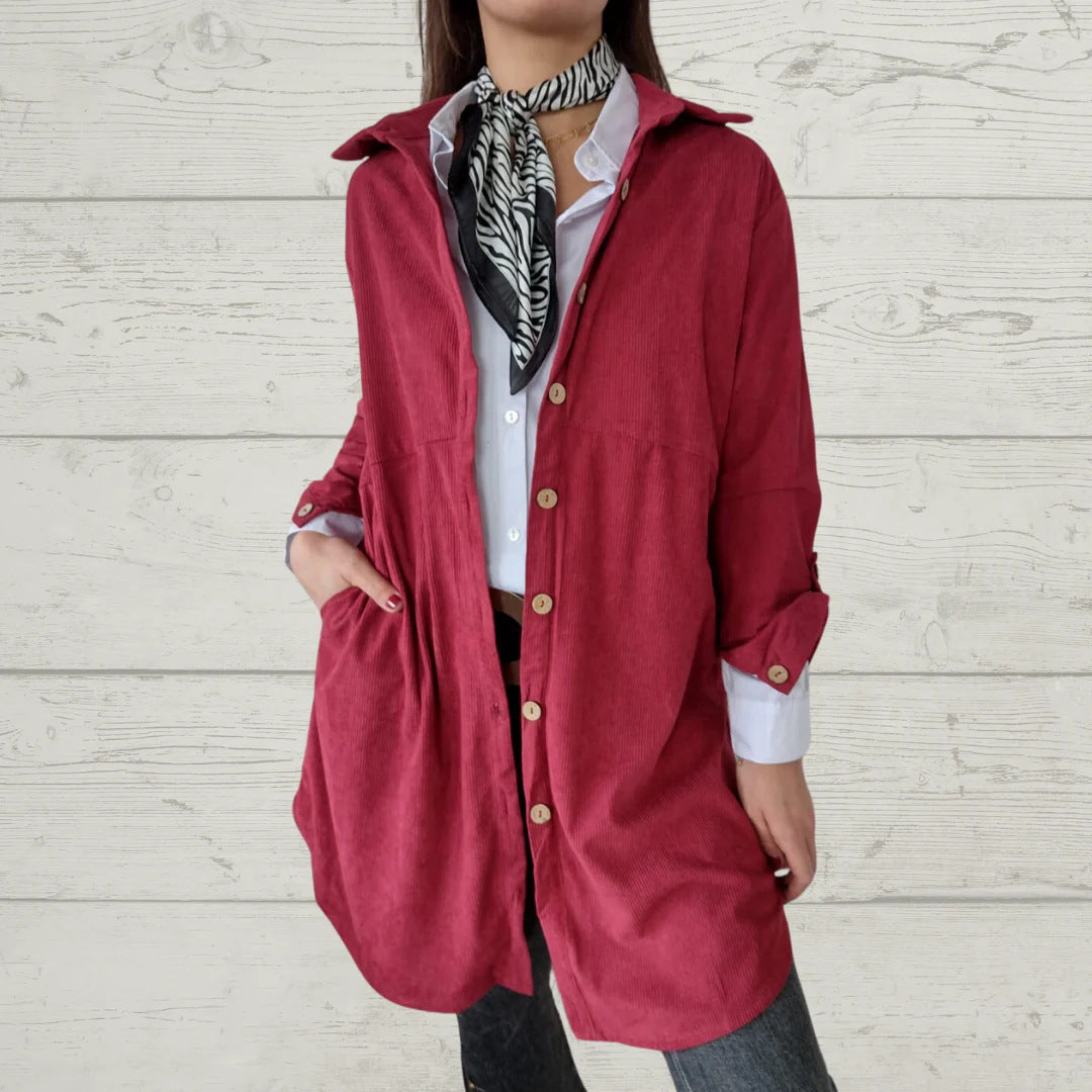 Damen Langarmhemdjacke Corddesign Strukturiert Braun