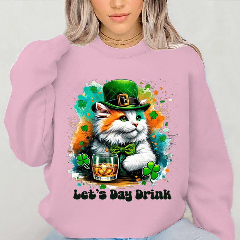 Damen Sweatshirt mit Katzenmotiv und Schriftzug