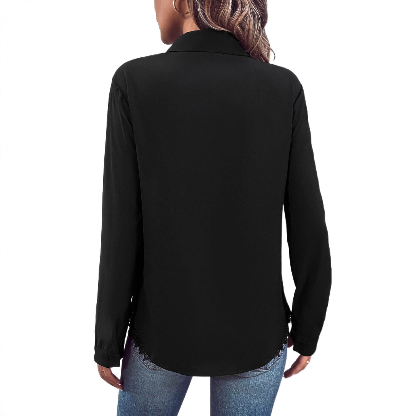 Damen Bluse Spitze Knopfleiste Eveloria
