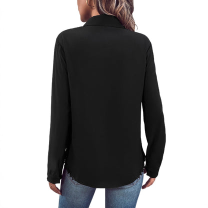 Damen Bluse Spitze Knopfleiste Eveloria