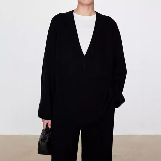 Damen Grobstrickpullover V-Ausschnitt Übergroß Eveloria - Eveloria