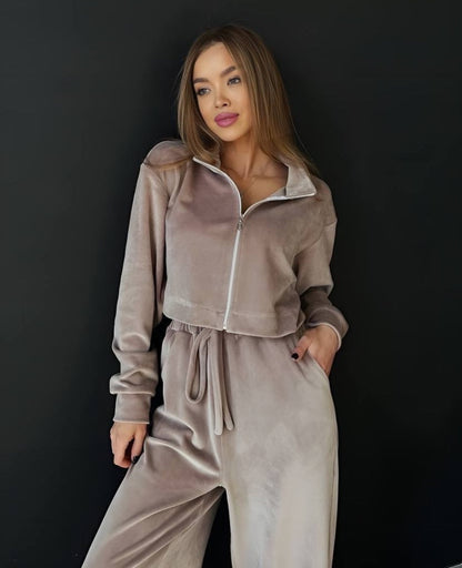 Damen Cropped Fleece-Jogginganzug Hochschließend Eveloria