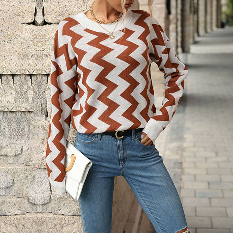 Damen Strickpullover Zickzackmuster Eveloria - Eveloria