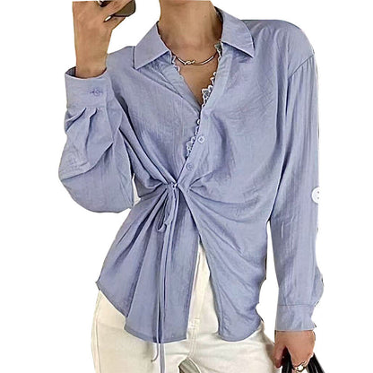 Damen Bluse mit Knoten-Detail und Rüschensaum Eveloria