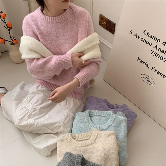 Damen Oversized Pullover Weiches Strick Grau - Eveloria