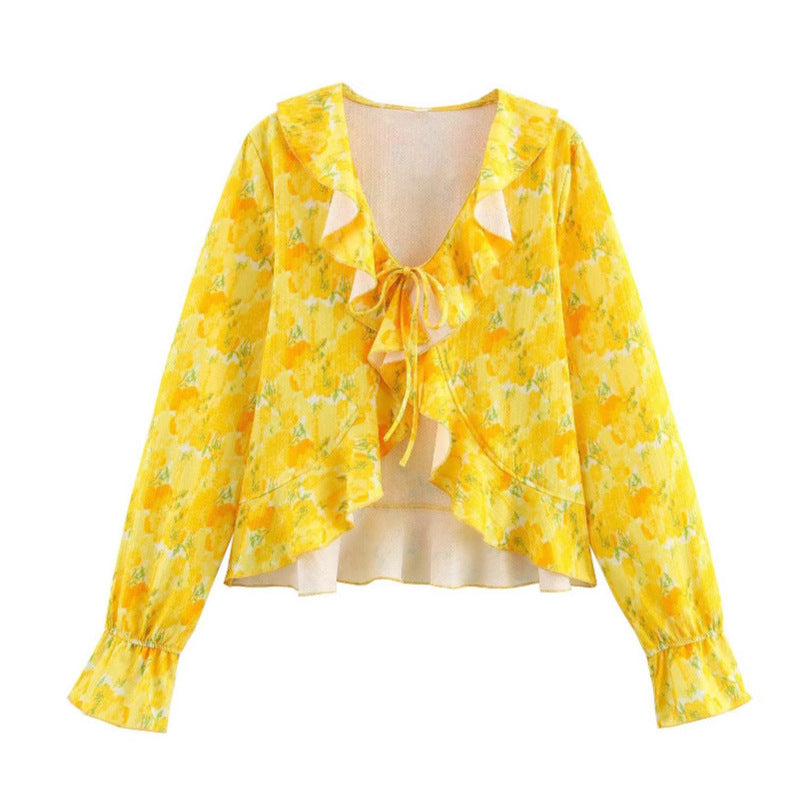 Damen Bluse Rüschendetails Floralmuster Eveloria