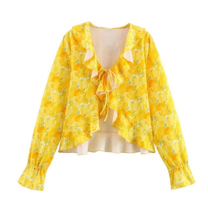Damen Bluse Rüschendetails Floralmuster Eveloria