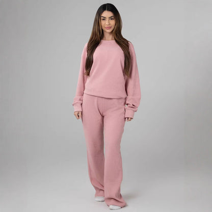 Damen Sweatshirt Waffelmuster Bequem Grau Eveloria