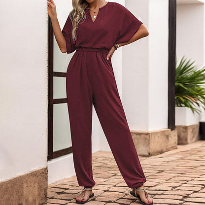 Damen Jumpsuit Weites Bein Komfort Gürtel Eveloria