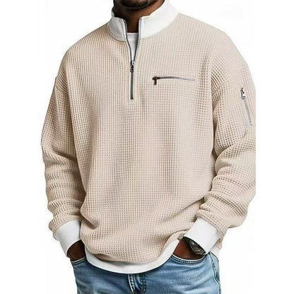 Herren Sweatshirt Hochkragen Reißverschluss Grau Eveloria