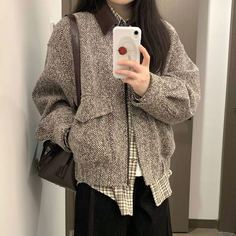 Damen Wolljacke Karomuster Eveloria