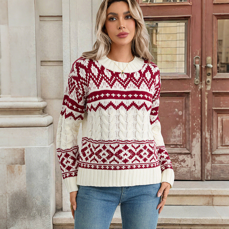 Damen Pullover Norweger Muster Hochgeschlossener Kragen Eveloria