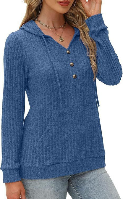 Damen Kapuzenpullover Kuschelfleece Knöpfe Taschen Beige