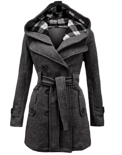 Damen Mantel mit Kapuze Karomuster Eveloria