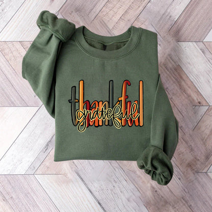 Damen Sweatshirt Thankful Schriftzug Bequem Grau