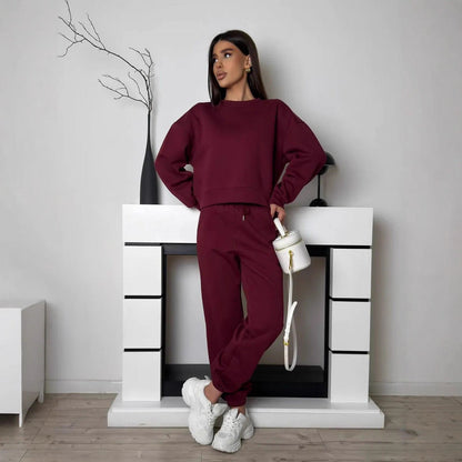 Damen Sweatset Komfort Lässig Hoch Bündchen Grau Eveloria
