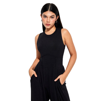 Damen Jumpsuit Hochbund mit Seitentaschen Eveloria