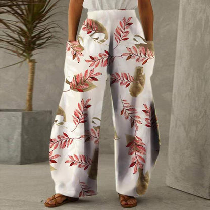Damen Blumenhosen Weite mit Taschen Elastischer Bund