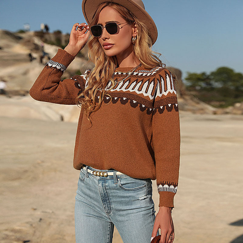 Damen Strickpullover Musterdetail Lockere Passform Eveloria