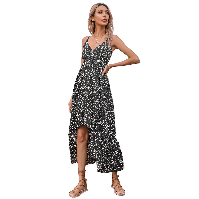 Damen Maxikleid Blumenmuster Rüschen Hochwertig