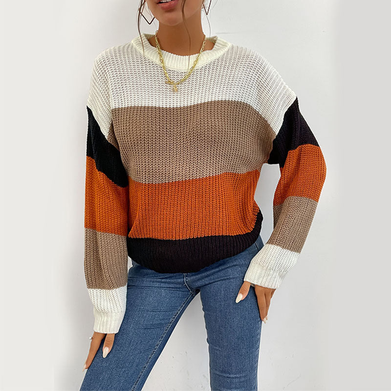 Damen Strickpullover Bunt Blockdesign