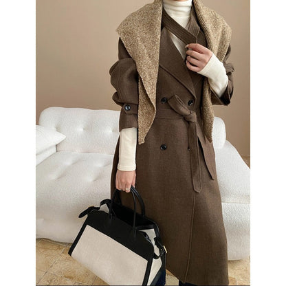 Damen Mantel Lang Abnehmbarer Kragen Taschen Schwarz Eveloria - Eveloria
