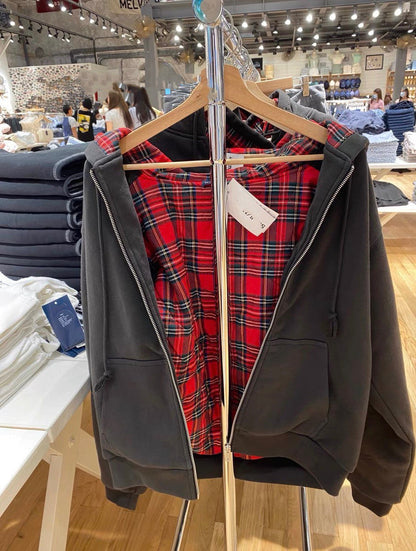 Damen Kapuzenjacke Kariertes Innenfutter