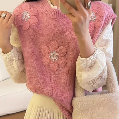 Damen Strickpullover Floral 3D-Applikation Eveloria