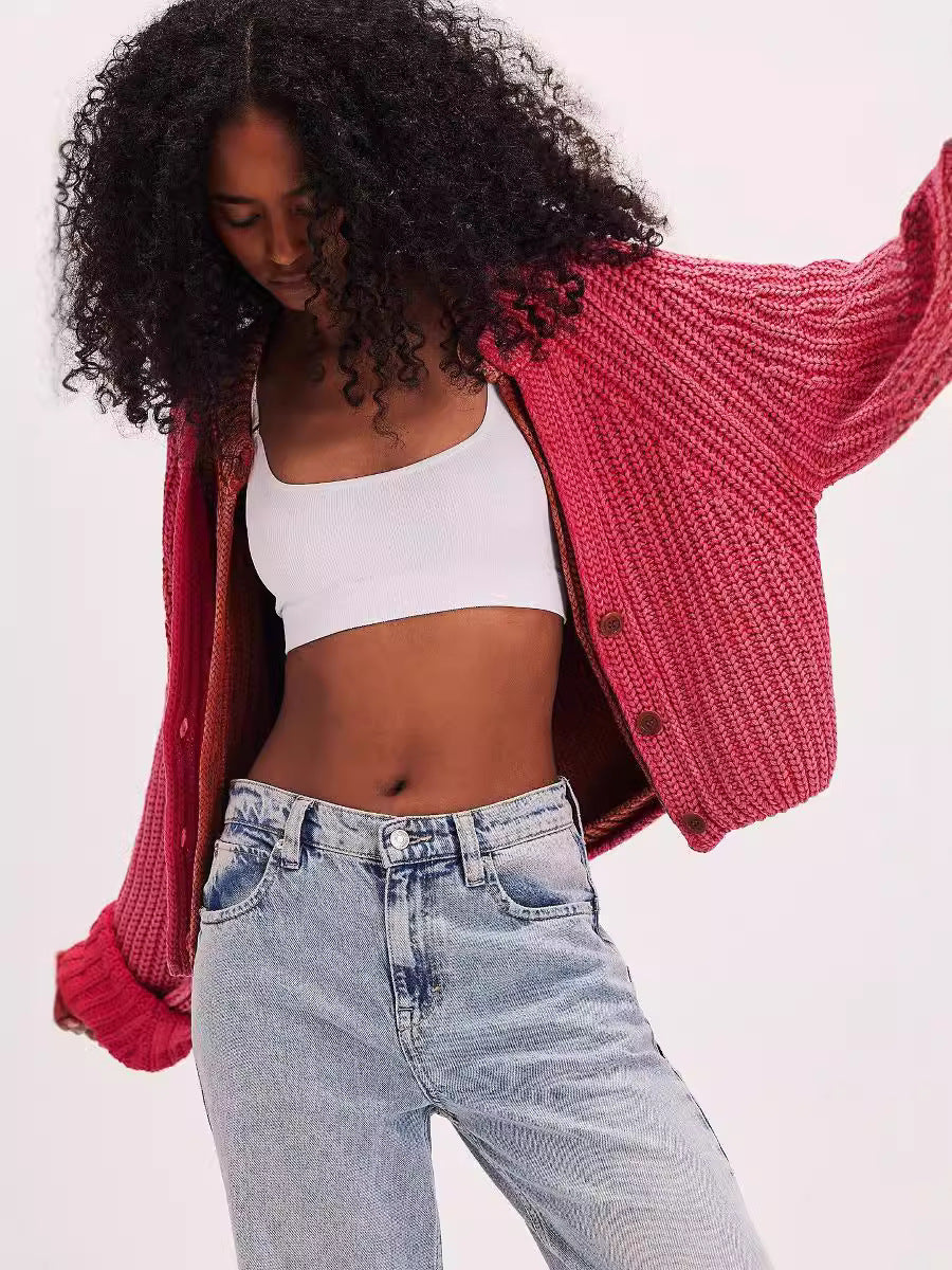 Damen Strickcardigan Lässig Überschnittene Schultern Knopfdetails