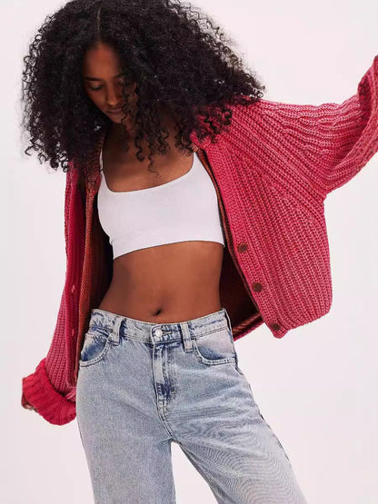 Damen Strickcardigan Lässig Überschnittene Schultern Knopfdetails