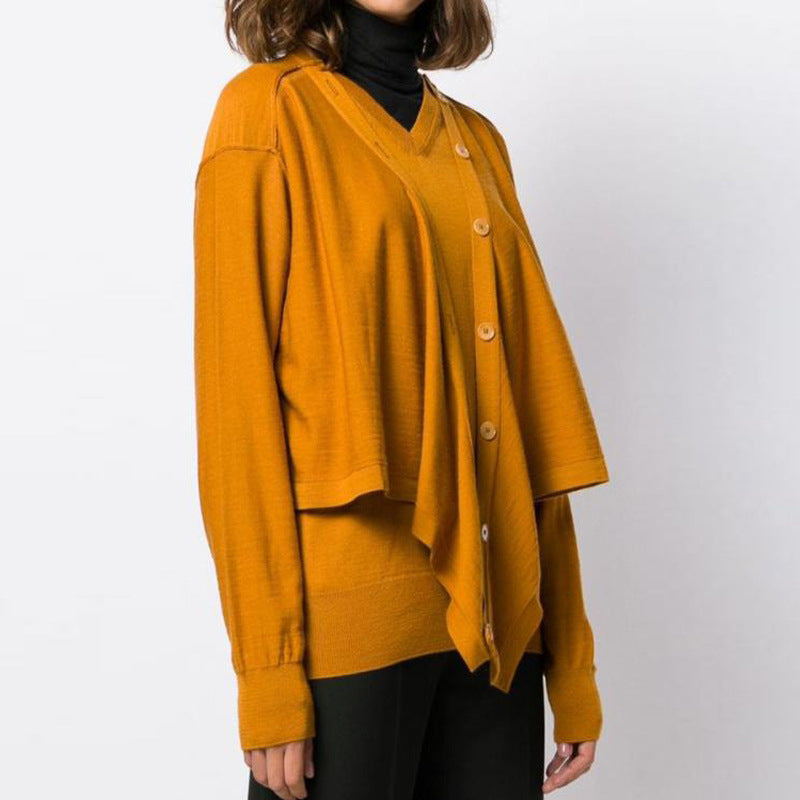 Damen Strickcardigan Asymmetrisch Knöpfe Beige