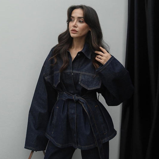Damen Denimjacke Stylisch Blau Eveloria - Eveloria