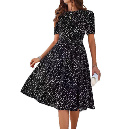 Damen Midikleid mit Punktedesign und Taillengürtel