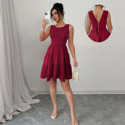 Damen Sommerkleid V-Ausschnitt Rüschensaum Luftig Rosa - Eveloria