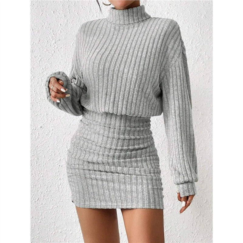 Damen Strickkleid Rollkragen Ärmel Eveloria