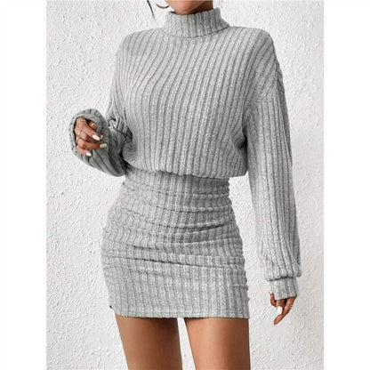 Damen Strickkleid Rollkragen Ärmel Eveloria