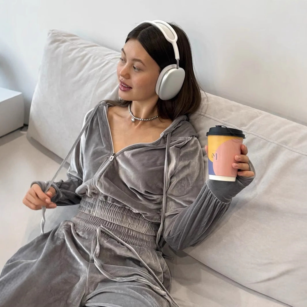 Damen Jogginganzug Velours mit Kapuze und abgestimmten Elementen