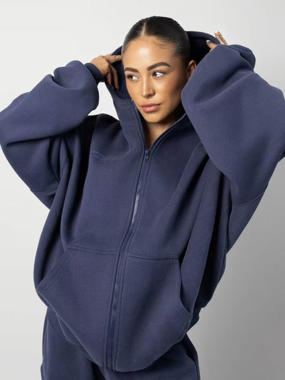 Damen Hoodie Jogginghose Set aus Fleece mit Taschen Beige