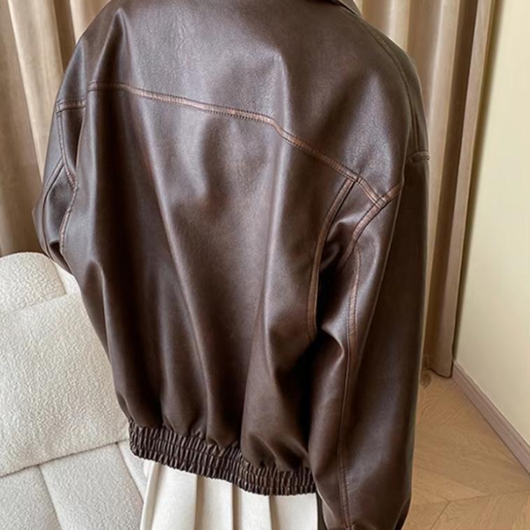 Damen Kunstlederjacke Lässig Mit Taschen Eveloria