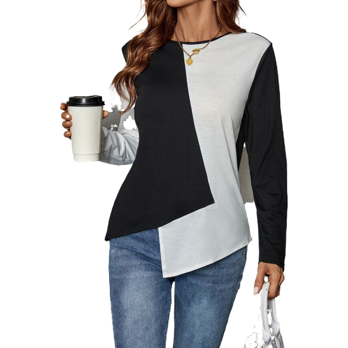 Damen Langarmshirt Farbblockierung Moderne Optik Eveloria