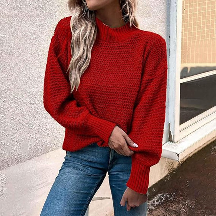 Damen Strickpullover Höher Kragen Strukturmasche Eveloria