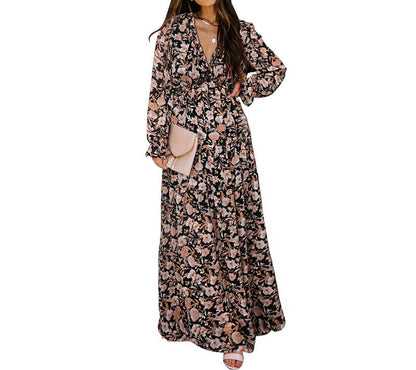 Damen Maxikleid Floraler Druck V-Ausschnitt Eveloria