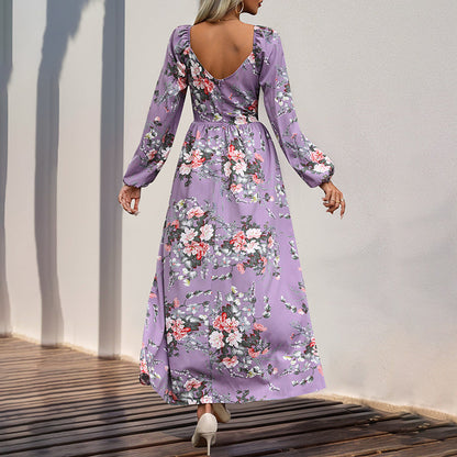 Damen Maxikleid Floralmuster Schlitz