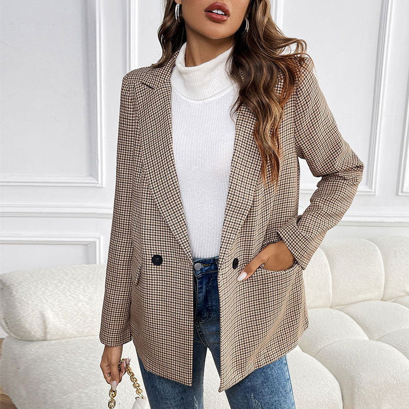 Damen Karojacke Elegant Schnitt Praktische Taschen Eveloria
